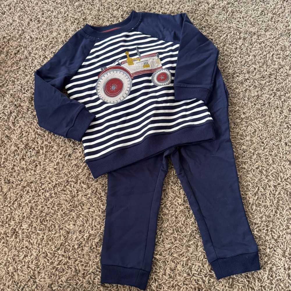 Rorie Whelan Navy Striped Tractor Set size 24 months